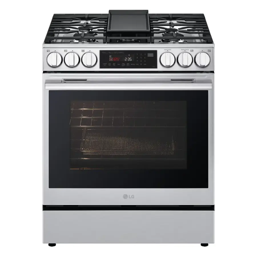 LG - 6.3 Cu. Ft. Slide-In Gas True Convection Smart Range with EasyClean, Air Fry, and Flex Control Knobs - Printproof Stainless Steel image 1