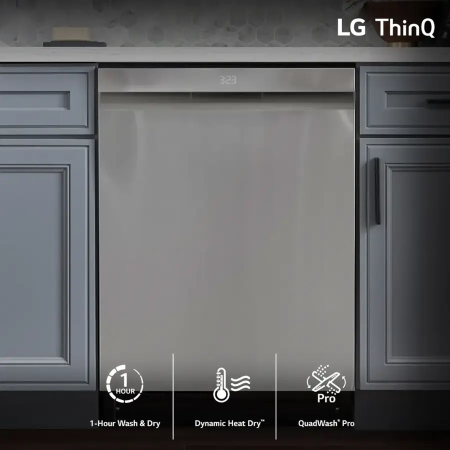 LG - 24" Top Control Smart Built-In Stainless Steel Tub Dishwasher with 3rd Rack, QuadWash Pro and 42dba - PrintProof Stainless steel image 7