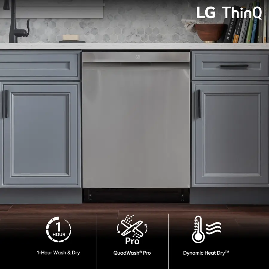 LG - 24" Top Control Smart Built-In Stainless Steel Tub Dishwasher with 3rd Rack, QuadWash Pro and 42dba - PrintProof Stainless steel image 9