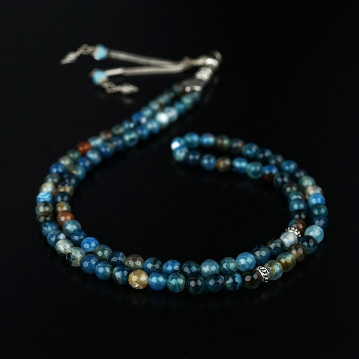 Muslim Prayer Beads - Striking Blue Striped Agate Islamic Rosary image 1