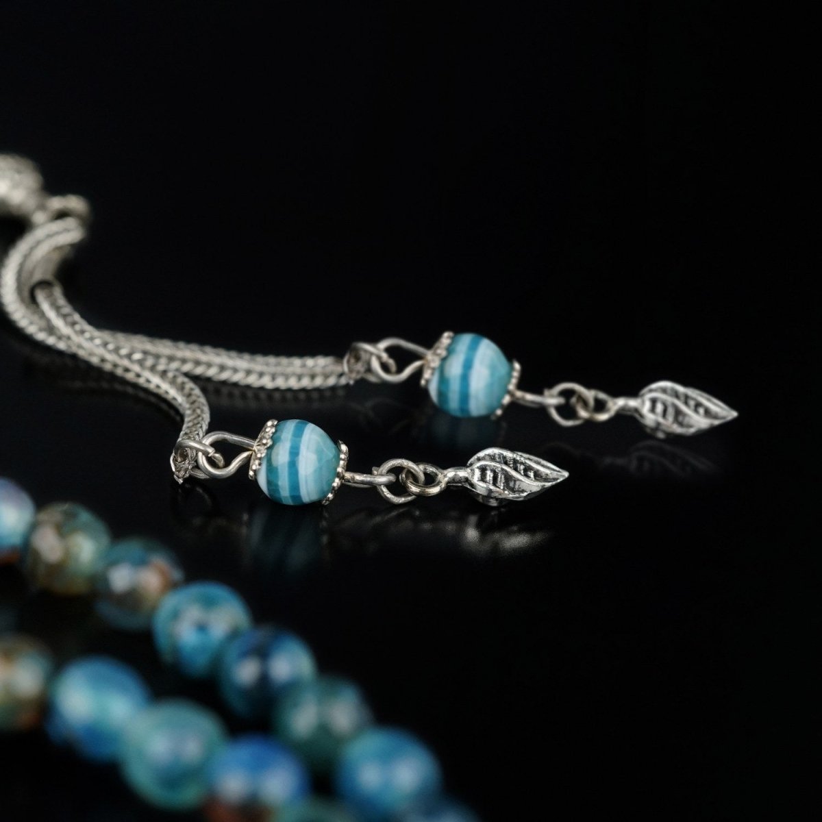 Muslim Prayer Beads - Striking Blue Striped Agate Islamic Rosary image 4