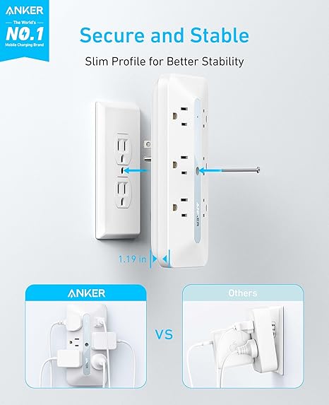 Anker Wall Charger, 300J Surge Protector, 10-in-1 Outlet Extender, 6 AC, 2 USB A, 2 USB C Ports, Wide-Spaced Outlets and 20W Fast Charging, Desk Charging Station, Home Office, Dorm, Room Essential image 2