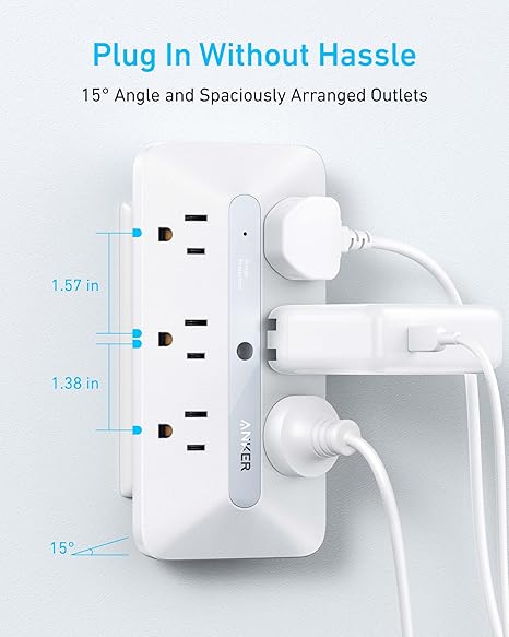 Anker Wall Charger, 300J Surge Protector, 10-in-1 Outlet Extender, 6 AC, 2 USB A, 2 USB C Ports, Wide-Spaced Outlets and 20W Fast Charging, Desk Charging Station, Home Office, Dorm, Room Essential image 5