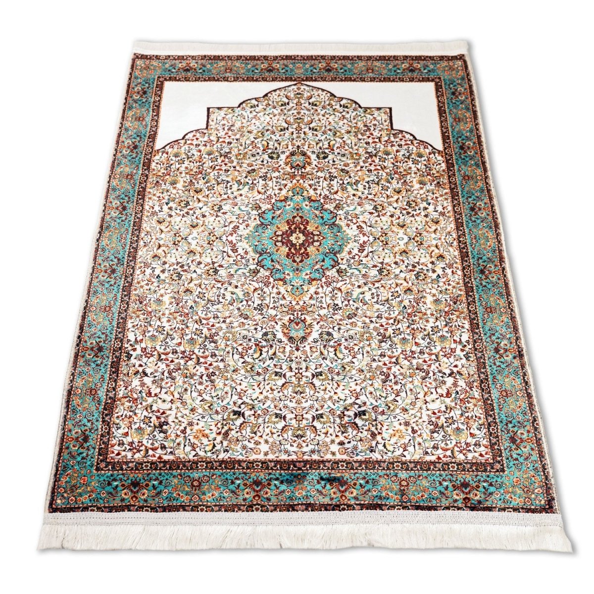 Islamic Prayer Rugs - Aqua & Beige Ornate Design image 3