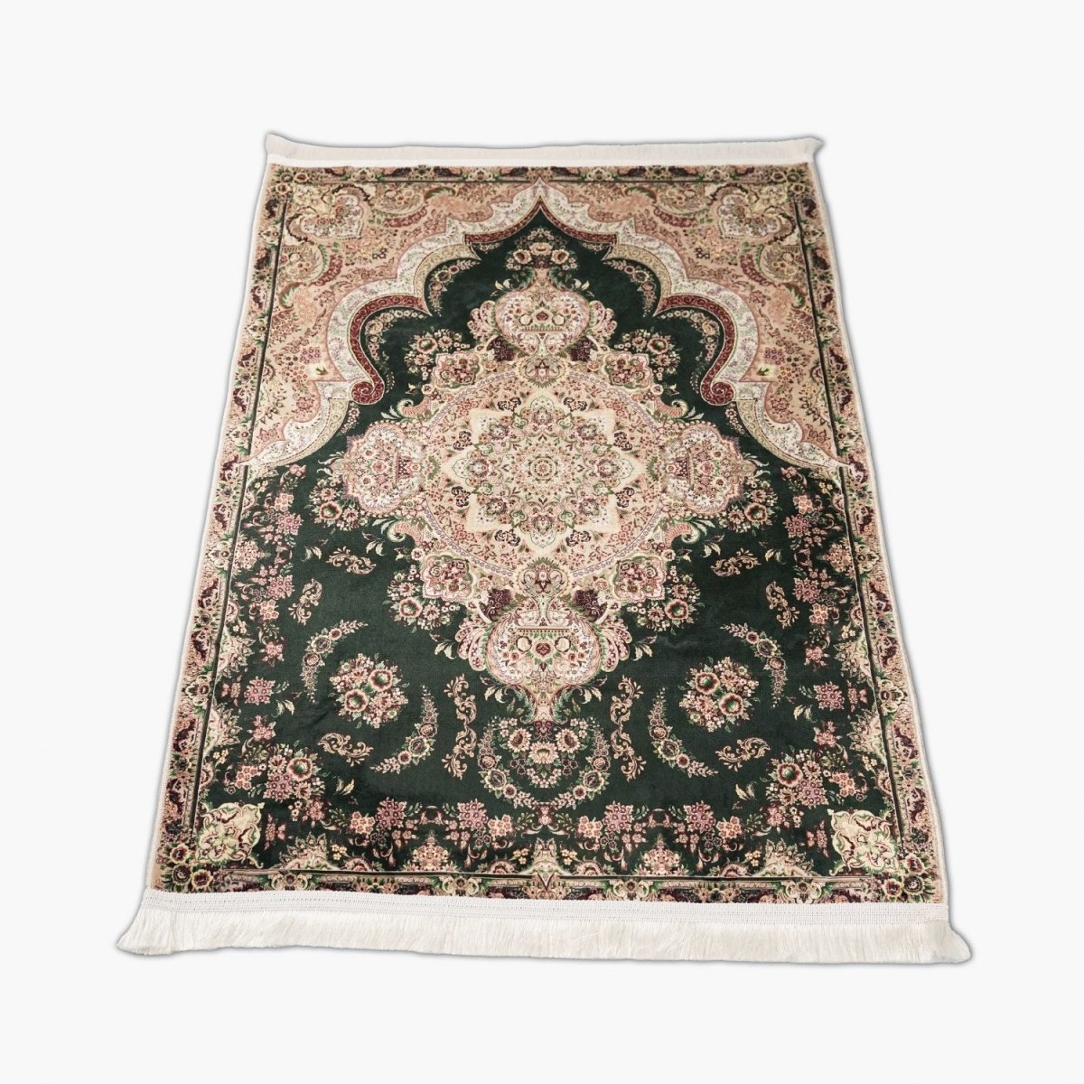 Muslim Prayer Rug - Green & Pink Floral Style image 1
