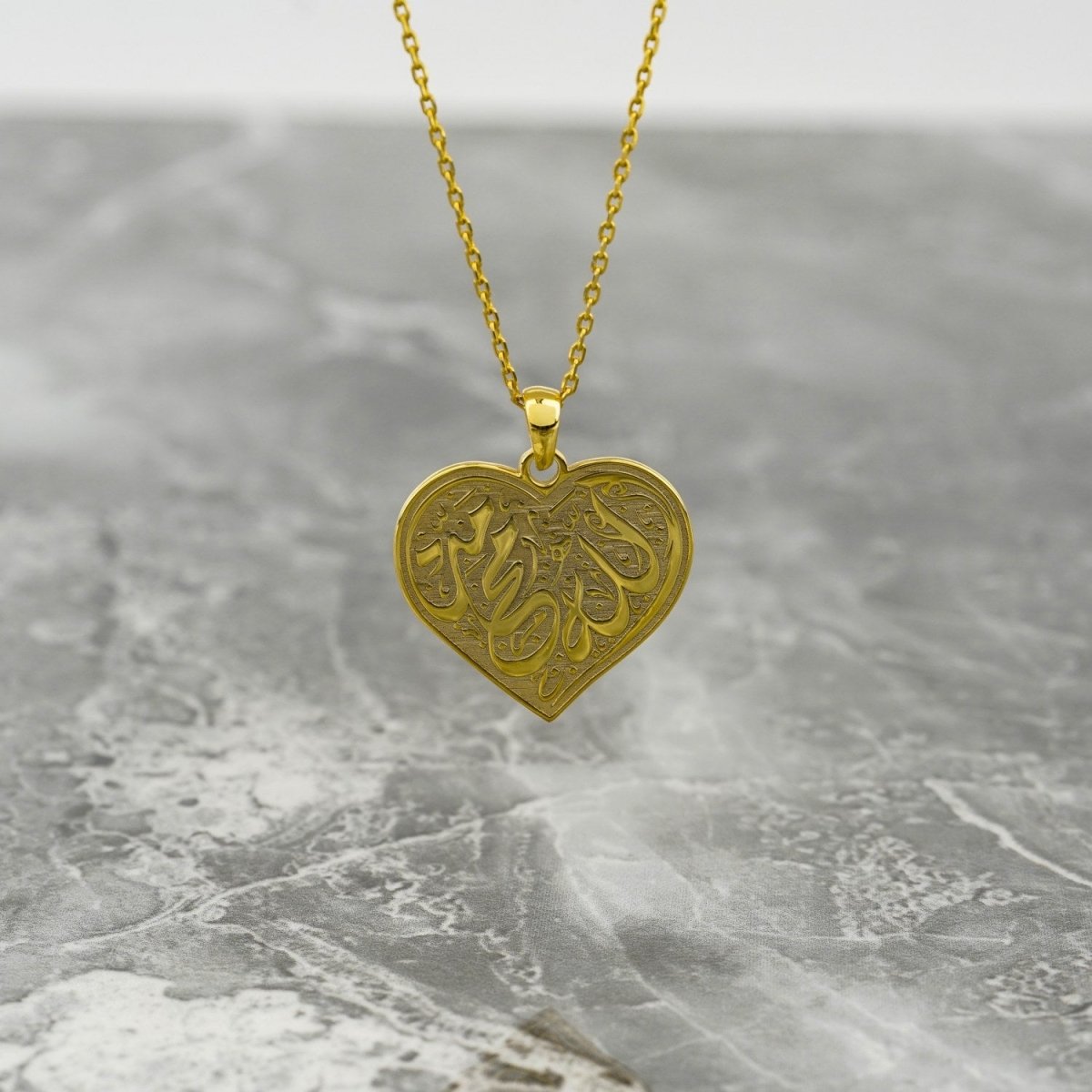 Allah & Muhammad Written Muslim Jewelry - Heart Shaped Pendant image 1