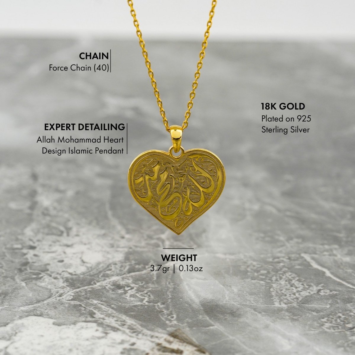 Allah & Muhammad Written Muslim Jewelry - Heart Shaped Pendant image 8