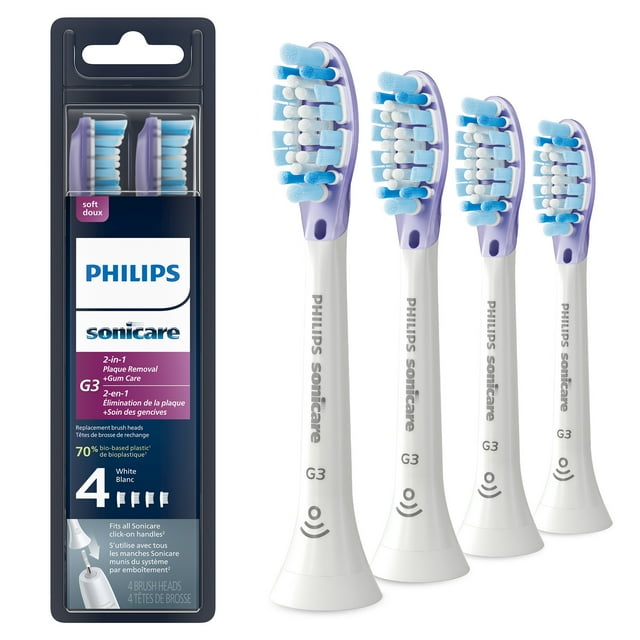 Philips Sonicare 2-In-1 Plaque Removal + Gum Care (G3) Replacement Toothbrush Heads, HX9054/65, Smart Recognition, White 4-pk image 1