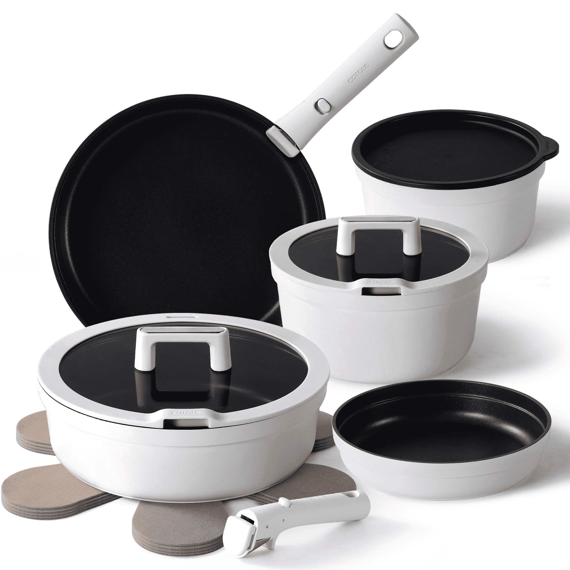 Carote Nonstick Pots and Pans with Detachable Handle, 14Pcs Premium Kitchen Cookware Sets, White image 1
