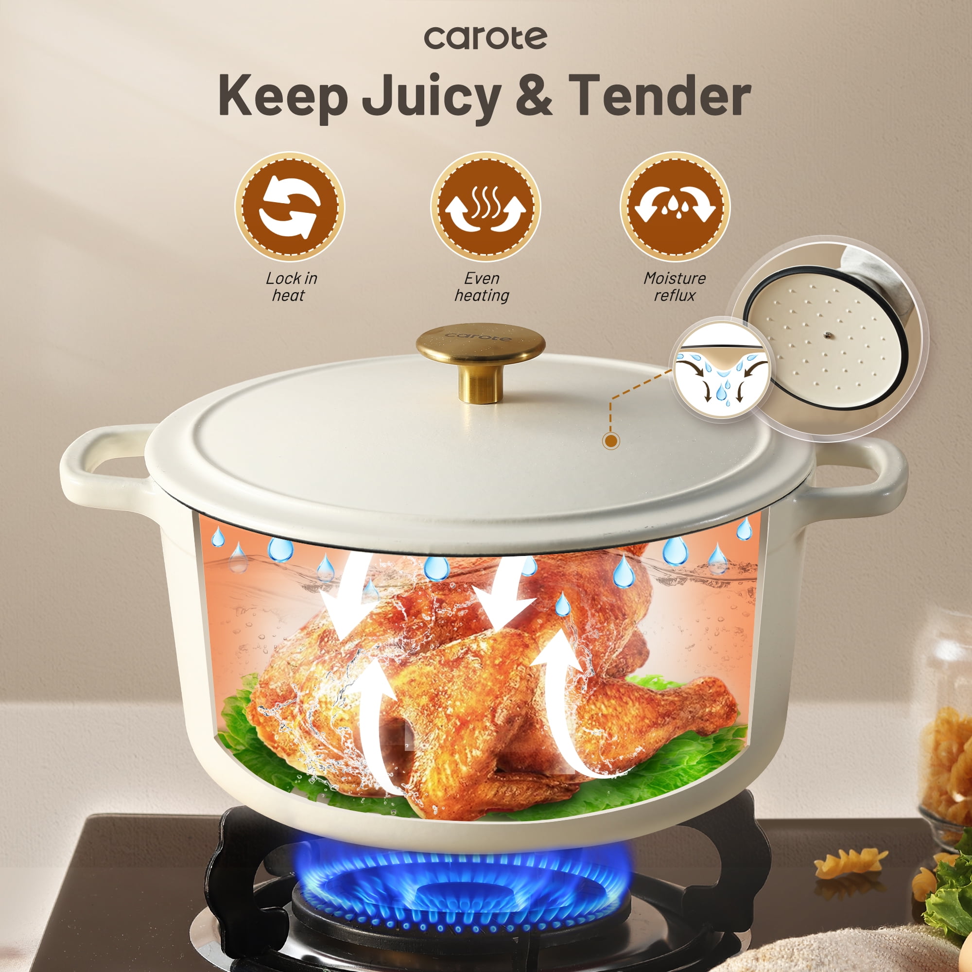 Carote Enameled Cast Iron Dutch Oven, 5QT Pot with Lid for Cooking, Roasting, Baking & Braising, Easy Cleaning, White image 5