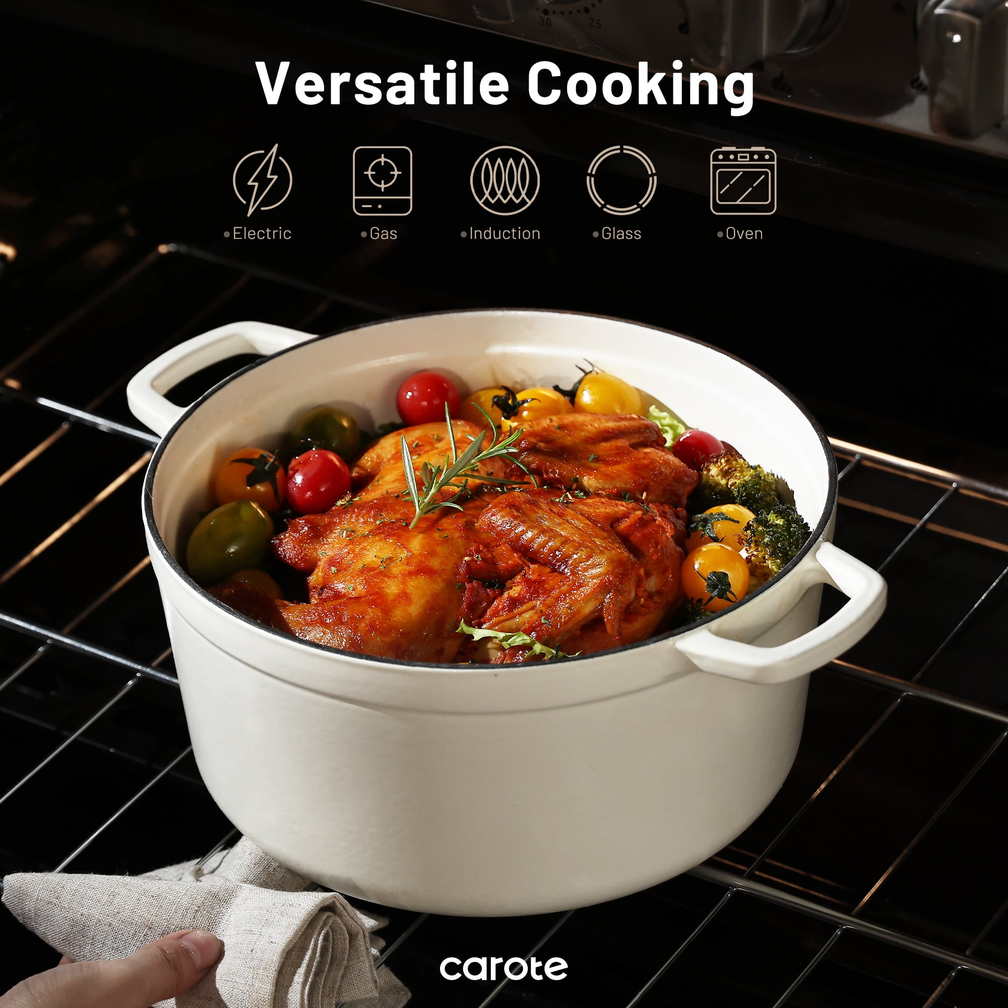 Carote Enameled Cast Iron Dutch Oven, 5QT Pot with Lid for Cooking, Roasting, Baking & Braising, Easy Cleaning, White image 7