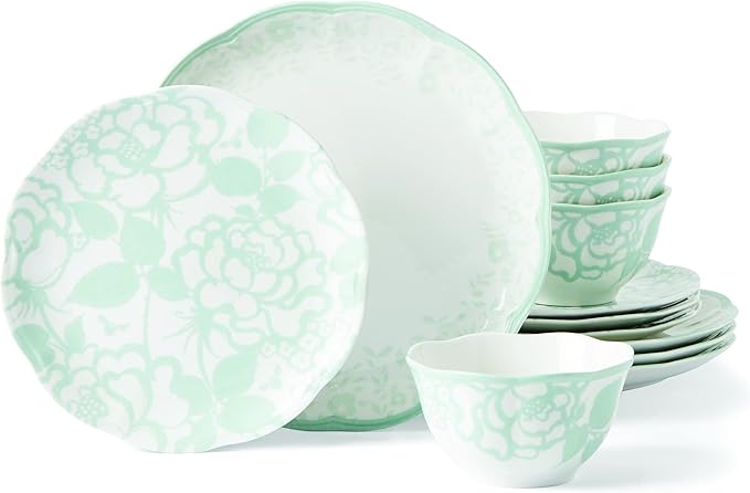 Lenox Butterfly Meadow Cottage 12-Piece Dinnerware Set, 17.45 LB, Sage image 1