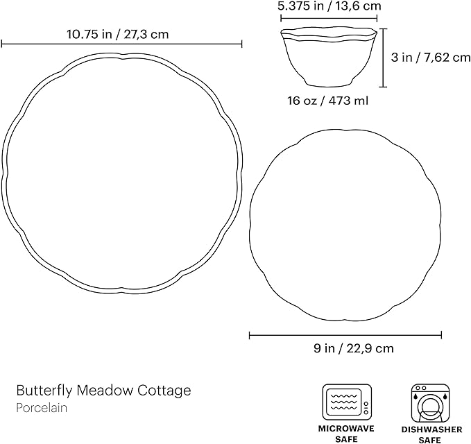 Lenox Butterfly Meadow Cottage 12-Piece Dinnerware Set, 17.45 LB, Sage image 3