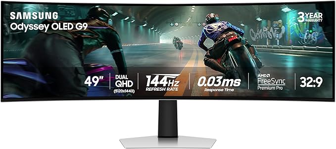 Samsung 49" Odyssey OLED G9 (G91SD) Dual QHD QD-OLED G-Sync Compatible Curved Gaming Monitor, 144Hz, 0.03ms, AMD FreeSync Premium Pro, Ergonomic Stand, 3 Year Warranty, LS49DG910SNXZA, 2024 image 1