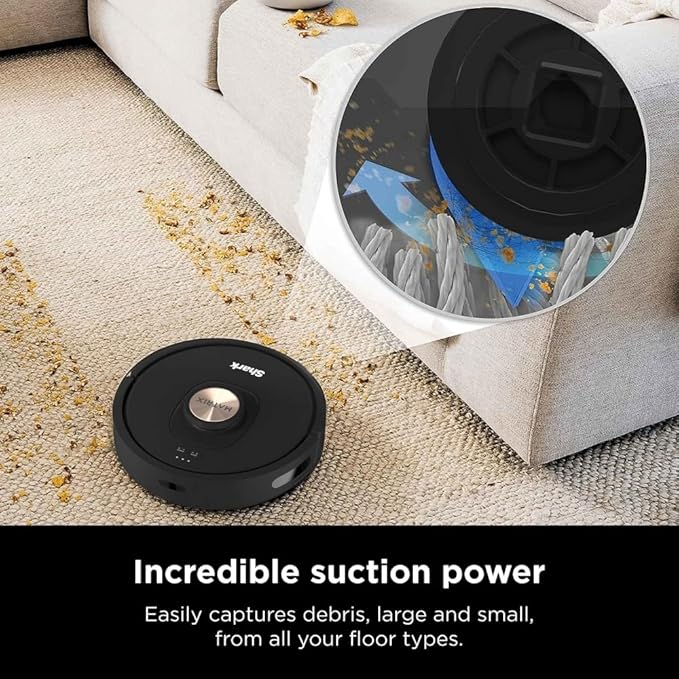 Shark AV2310AE Matrix Self-Emptying Robot Vacuum with No Spots Missed on Carpets and Hard Floors, Precision Home Mapping, Perfect for Pet Hair, Bagless, 45-Day Capacity Base, Wi-Fi Black/Brass image 5