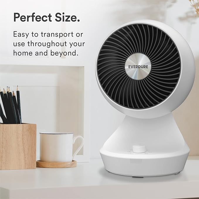 Everdure 9” Oscillating Desk or Table Fan, 3 Speed Settings, Targeted Airflow Control, Low Noise, Modern Design, Portable, Perfect Cooling Fan for Bedroom, Living Room, Home Office, White image 5