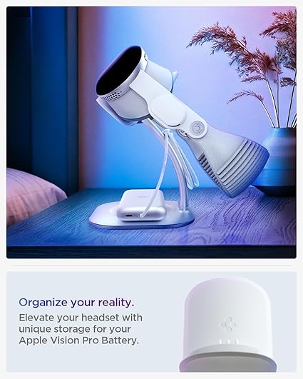 Spigen Stand Designed for Apple Vision Pro and Meta Quest 3/Meta Quest 3S - Premium Aluminum Universal VR Headset Display Dock Station - Silver image 3