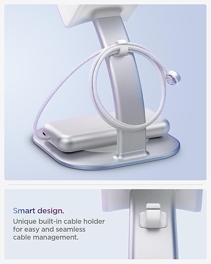 Spigen Stand Designed for Apple Vision Pro and Meta Quest 3/Meta Quest 3S - Premium Aluminum Universal VR Headset Display Dock Station - Silver image 4