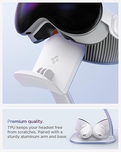 Spigen Stand Designed for Apple Vision Pro and Meta Quest 3/Meta Quest 3S - Premium Aluminum Universal VR Headset Display Dock Station - Silver image 5