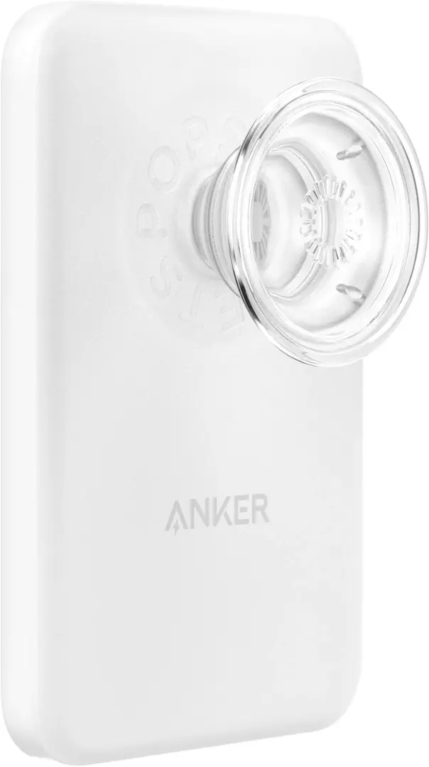 PopSockets - x Anker MagGo 5000 mAh Portable Magnetic Battery Charger with Grip for MagSafe Compatible Devices - White and Clear image 1
