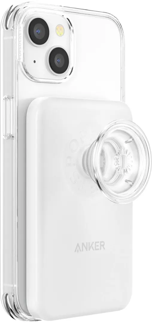 PopSockets - x Anker MagGo 5000 mAh Portable Magnetic Battery Charger with Grip for MagSafe Compatible Devices - White and Clear image 4
