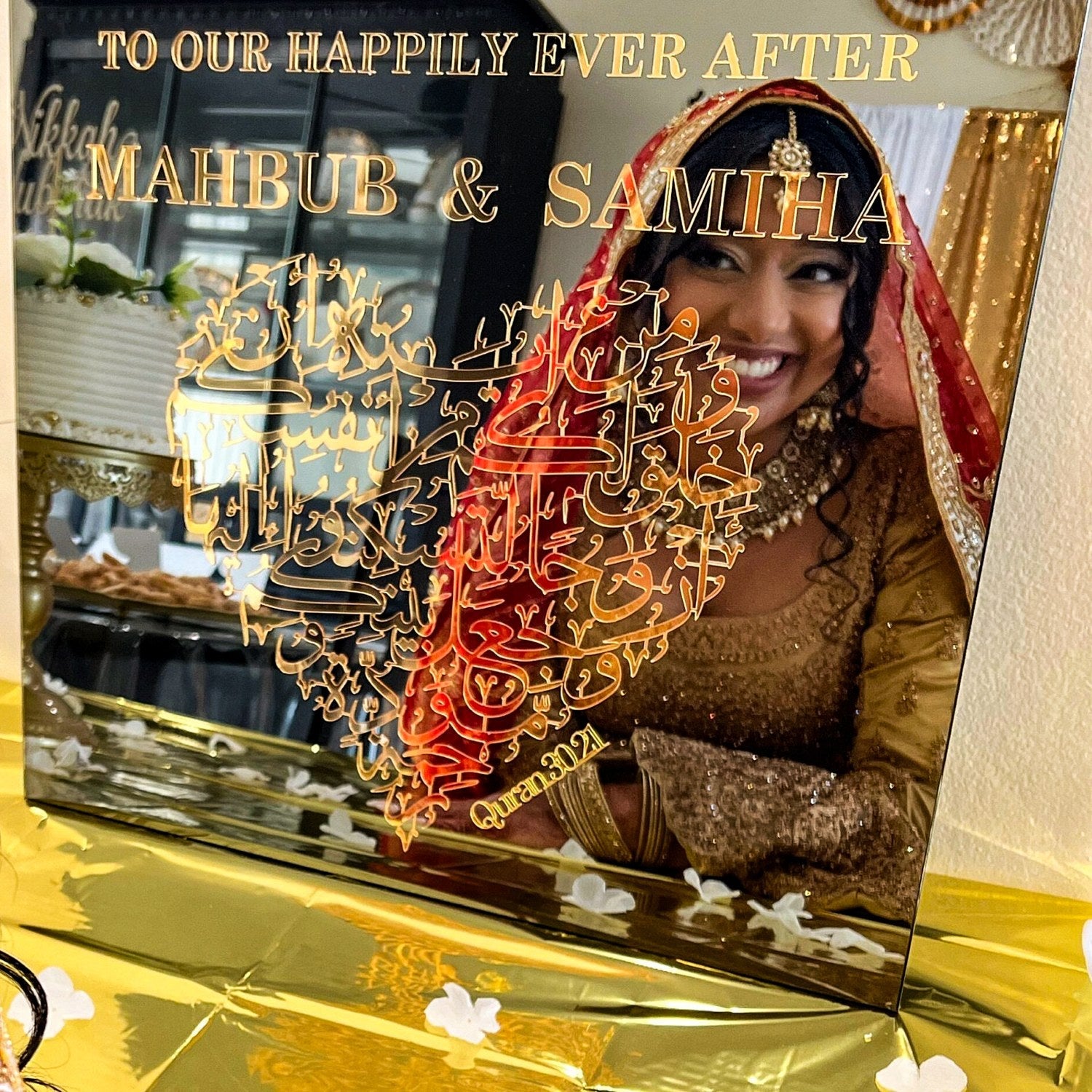Nikkah Sign – Love & Mercy Surah Rum 21, Muslim Wedding Glass Decor image 3