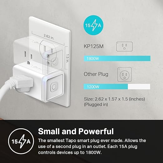 Kasa Smart Plug, Matter Compatible, Energy Monitoring, Compact Design, 15A/1800W Max, Super Easy Setup, Works with Apple Home, Alexa & Google Home, UL Certified, 2.4G Wi-Fi Only, White, KP125M(2-Pack) image 4