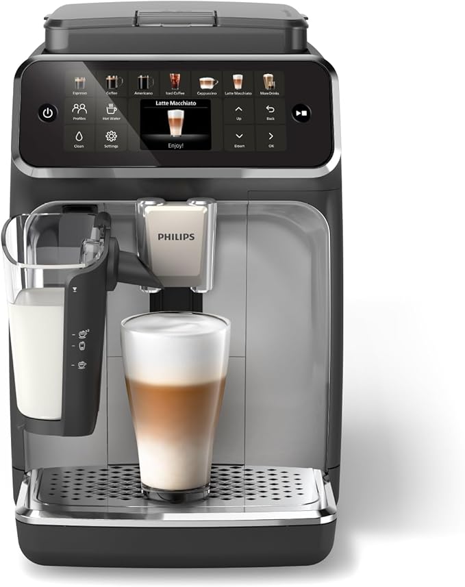 PHILIPS 4400 Series Fully Automatic Espresso Machine – 12 Hot & Iced Coffees, Quick-to-Clean LatteGo Milk System, SilentBrew, QuickStart, Ceramic Grinder, Black Chrome (EP4444/90) image 1