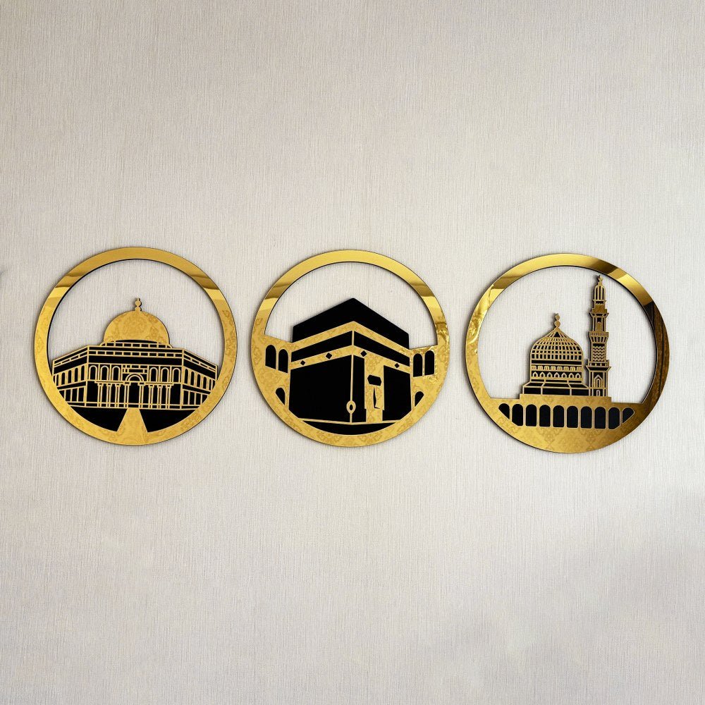 Masjid Al Aqsa Masjid Al-Haram Masjid An-Nabawi Islamic Wall Art - Circular Design image 5