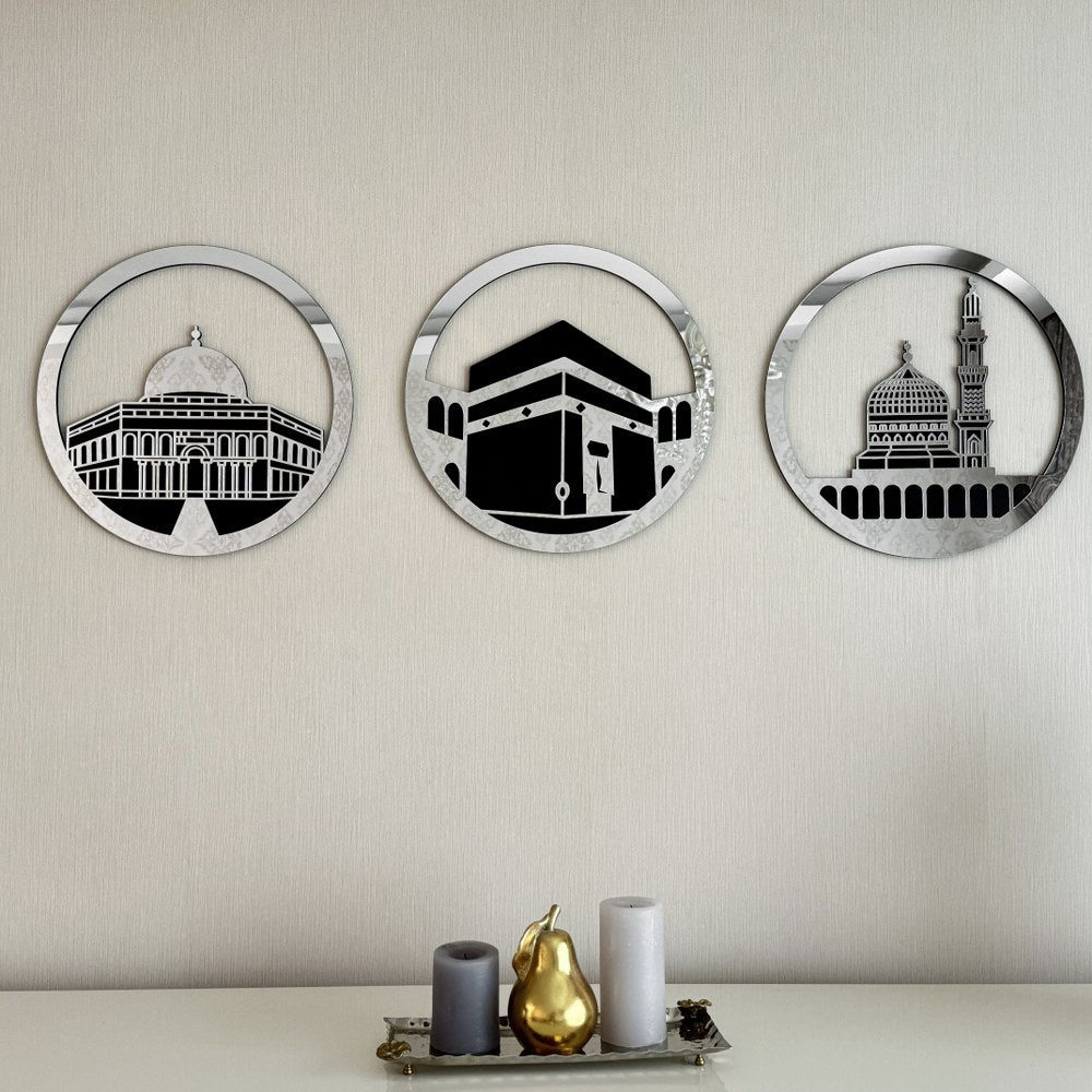 Masjid Al Aqsa Masjid Al-Haram Masjid An-Nabawi Islamic Wall Art - Circular Design image 11