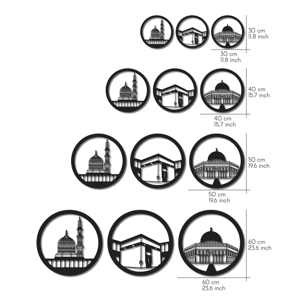 Masjid Al Aqsa Masjid Al-Haram Masjid An-Nabawi Islamic Wall Art - Circular Design image 14