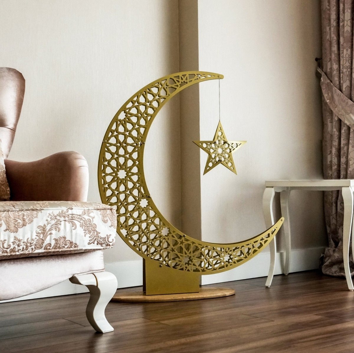 Crescent & Star Ramadan Decor - Metal Islamic Home Decoration image 1