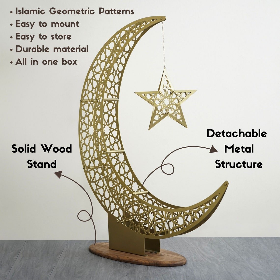 Crescent & Star Ramadan Decor - Metal Islamic Home Decoration image 7