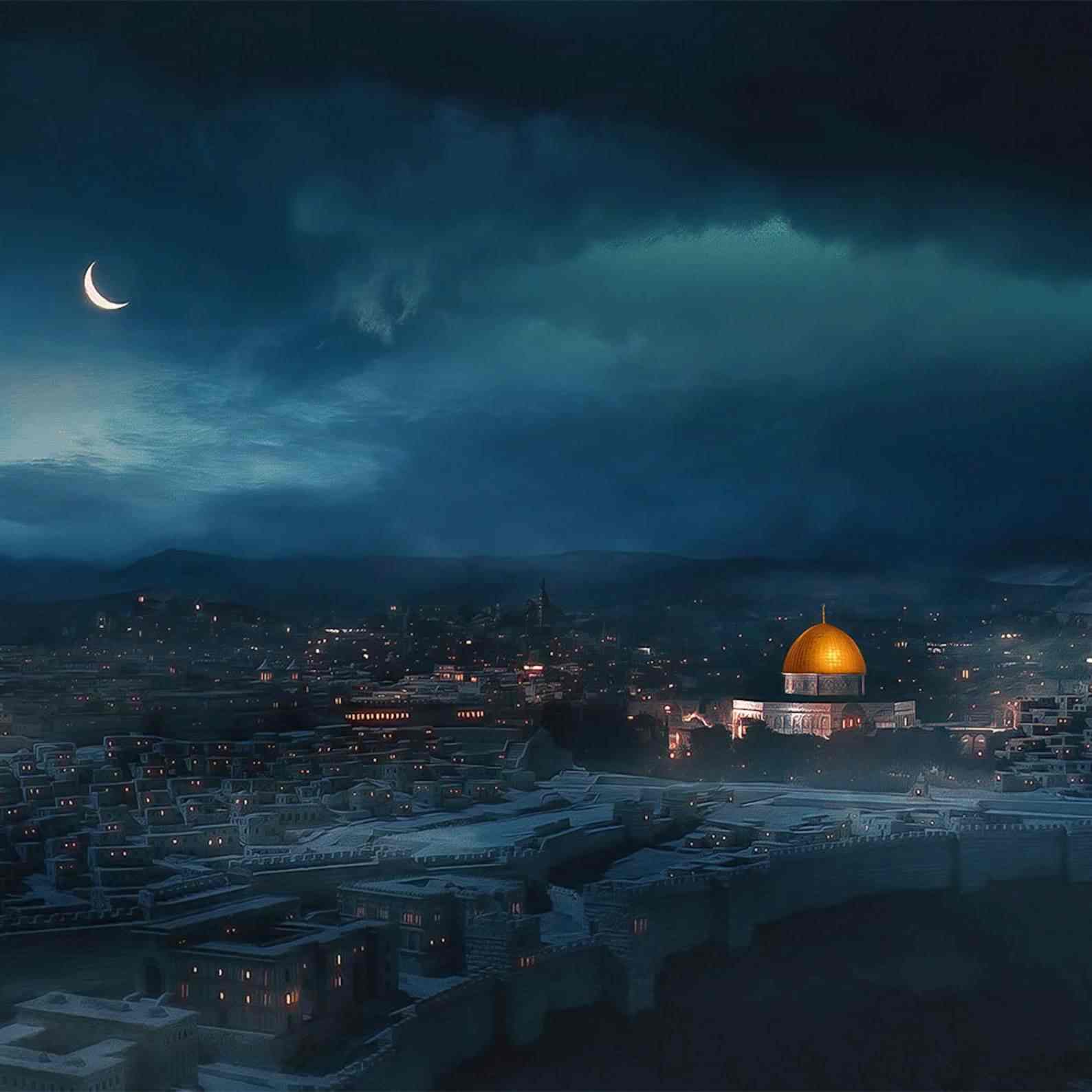 Masjid Al Aqsa Night View - Islamic Wall Art Canvas Print image 1