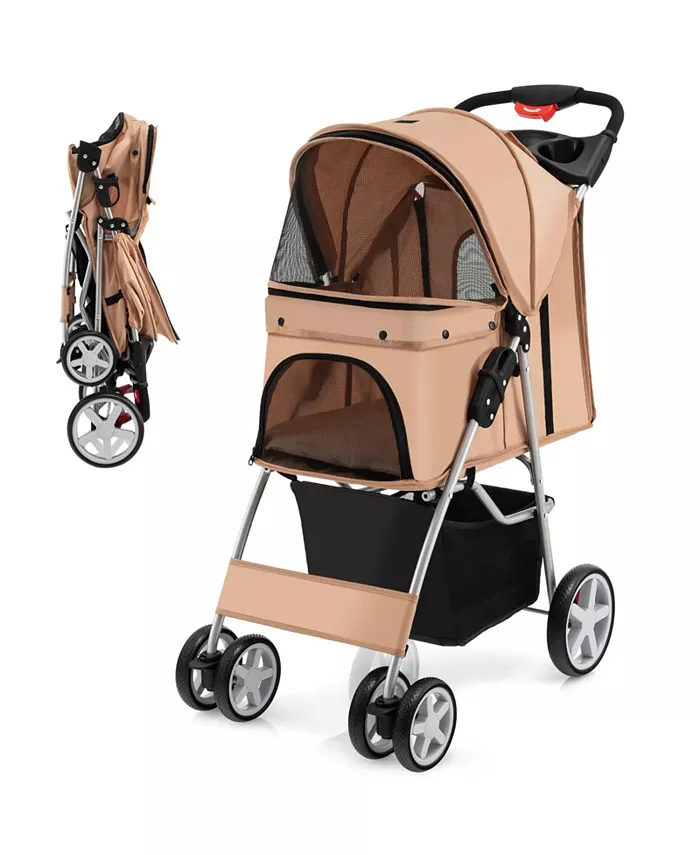 Folding Dog Stroller for Small Medium Dogs Cats Puppy, 4 Lockable Wheels Cat Stroller Pet Travel Carrier Strolling Cart, Safety Belt, Removable Liner and Storage Basket (Beige) Shipped and sold by Kuyotq image 1