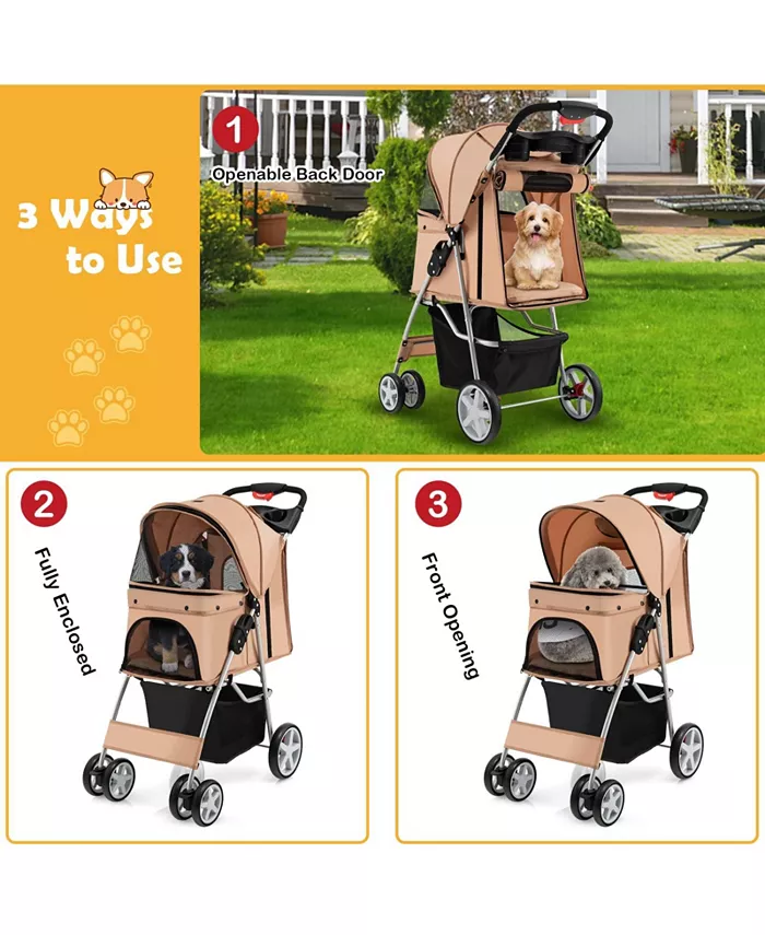 Folding Dog Stroller for Small Medium Dogs Cats Puppy, 4 Lockable Wheels Cat Stroller Pet Travel Carrier Strolling Cart, Safety Belt, Removable Liner and Storage Basket (Beige) Shipped and sold by Kuyotq image 3