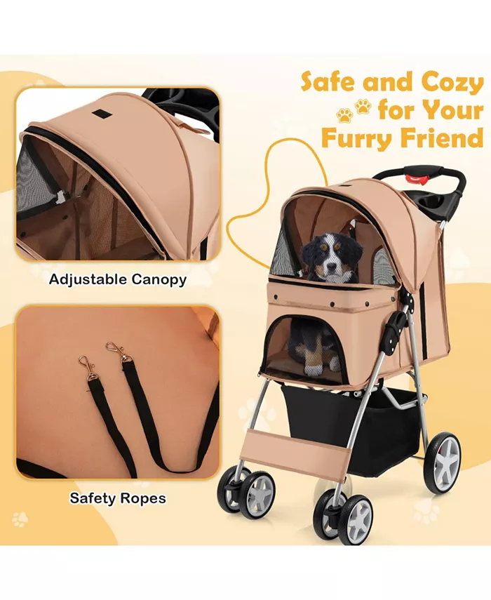 Folding Dog Stroller for Small Medium Dogs Cats Puppy, 4 Lockable Wheels Cat Stroller Pet Travel Carrier Strolling Cart, Safety Belt, Removable Liner and Storage Basket (Beige) Shipped and sold by Kuyotq image 4