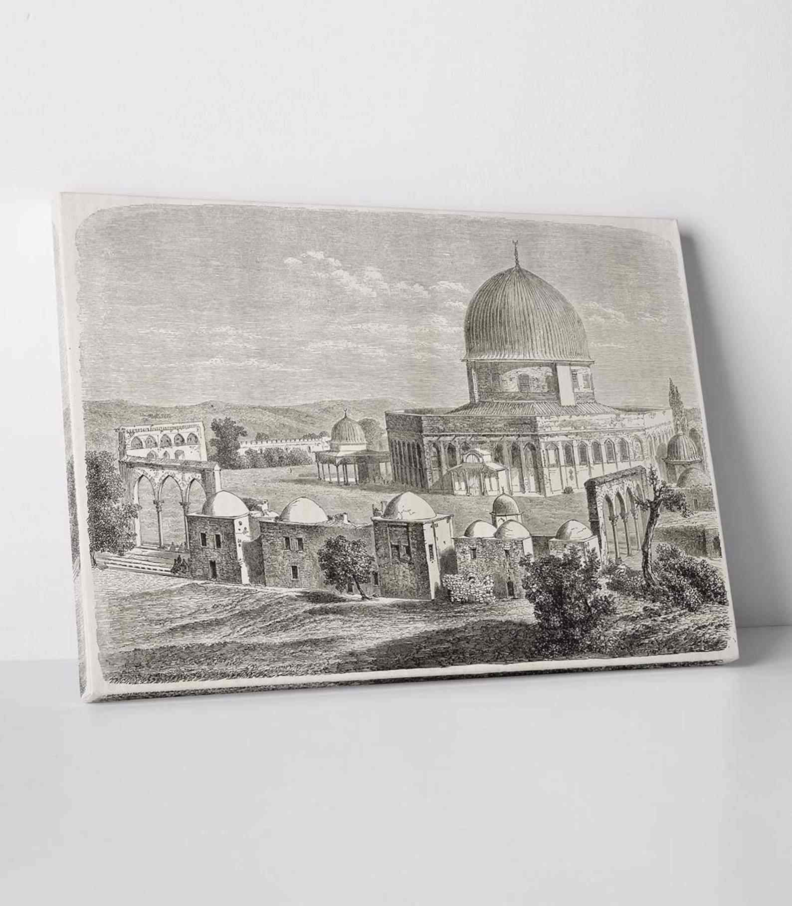 Islamic Canvas Wall Art - Masjid Al Aqsa Historical Sketch Dome of the Rock image 2
