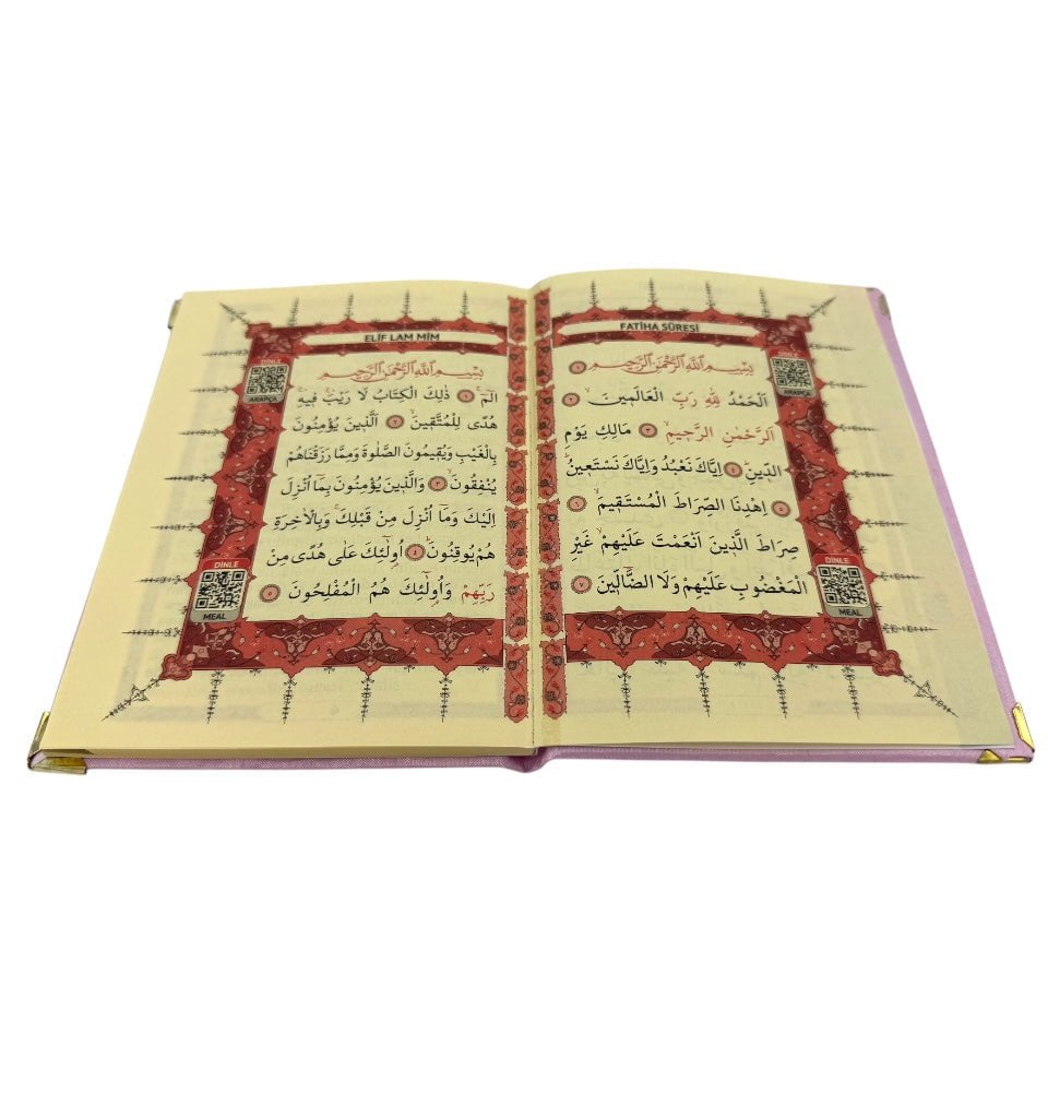 Eid Mubarak Gift Set - Prayer Rug, Dua Book and Prayer Beads in Satin Bag - Pink image 2