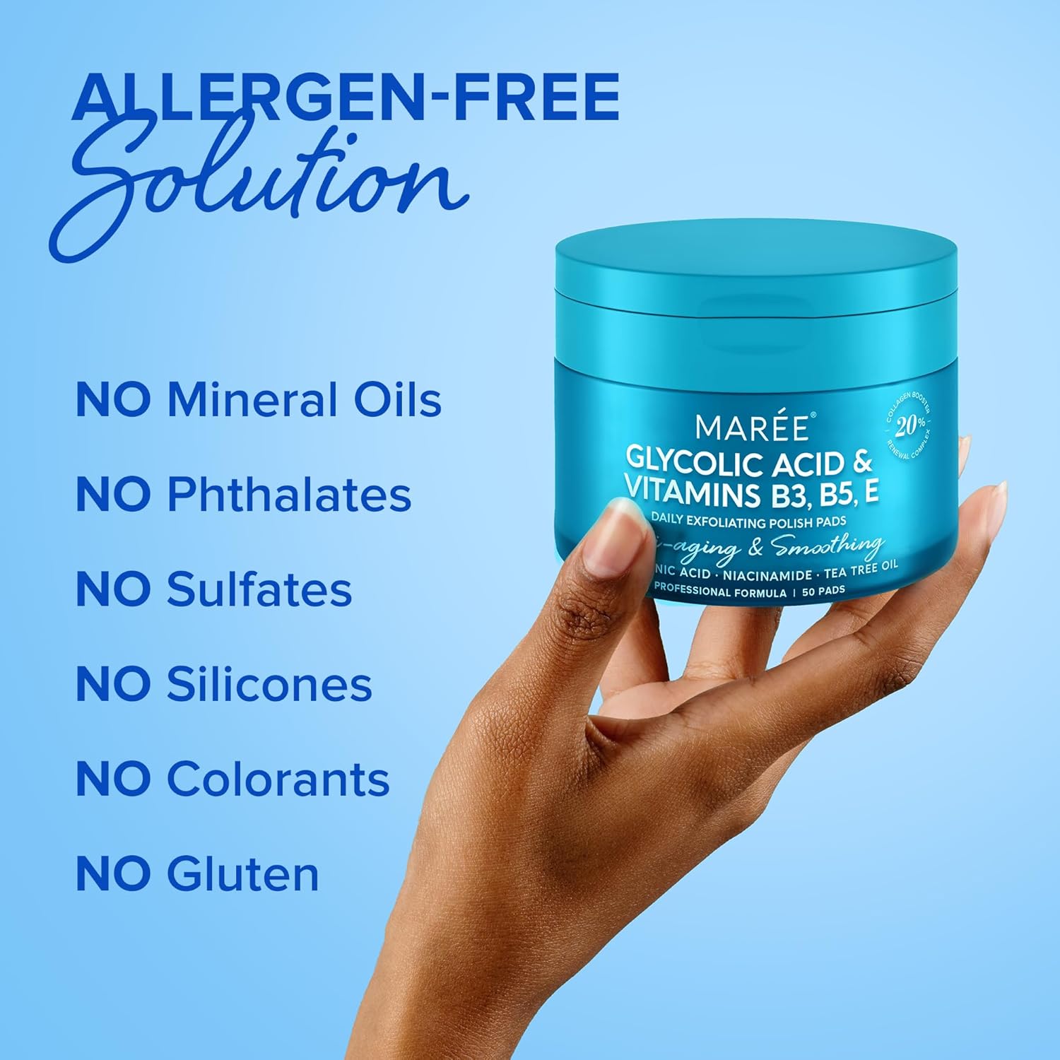 MAREE Glycolic Acid Polishes - Toner Pads for Face Cleansing - Tea Tree Oil, Salicylic Acid & Vitamins E, B3, B5 - Facial Peel & Radiance Deep Cleaning Effect - 50 Count image 5