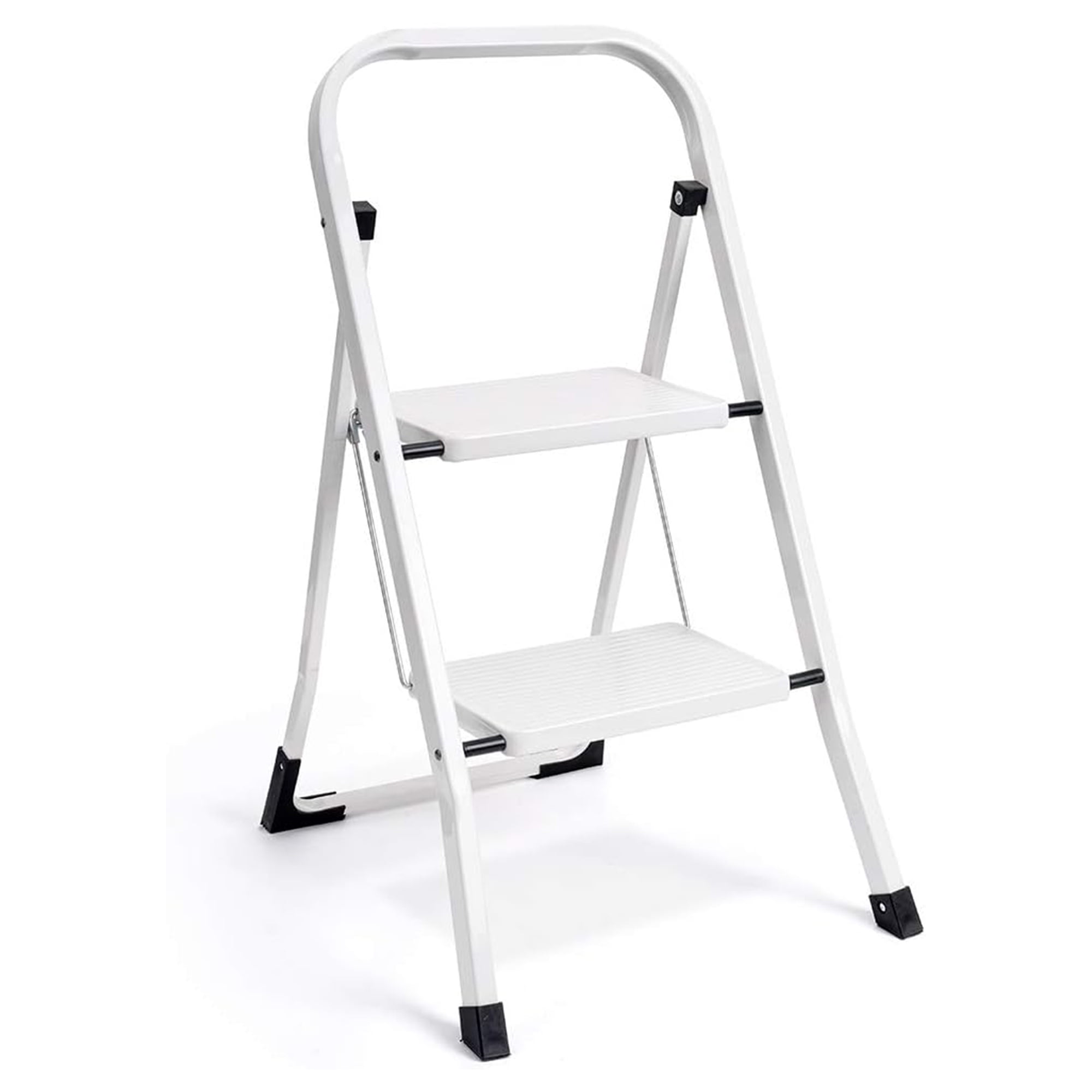 Open Box Delxo Folding Portable Steel Non Slip 2 Stepladder w/Hand Grip, White image 1