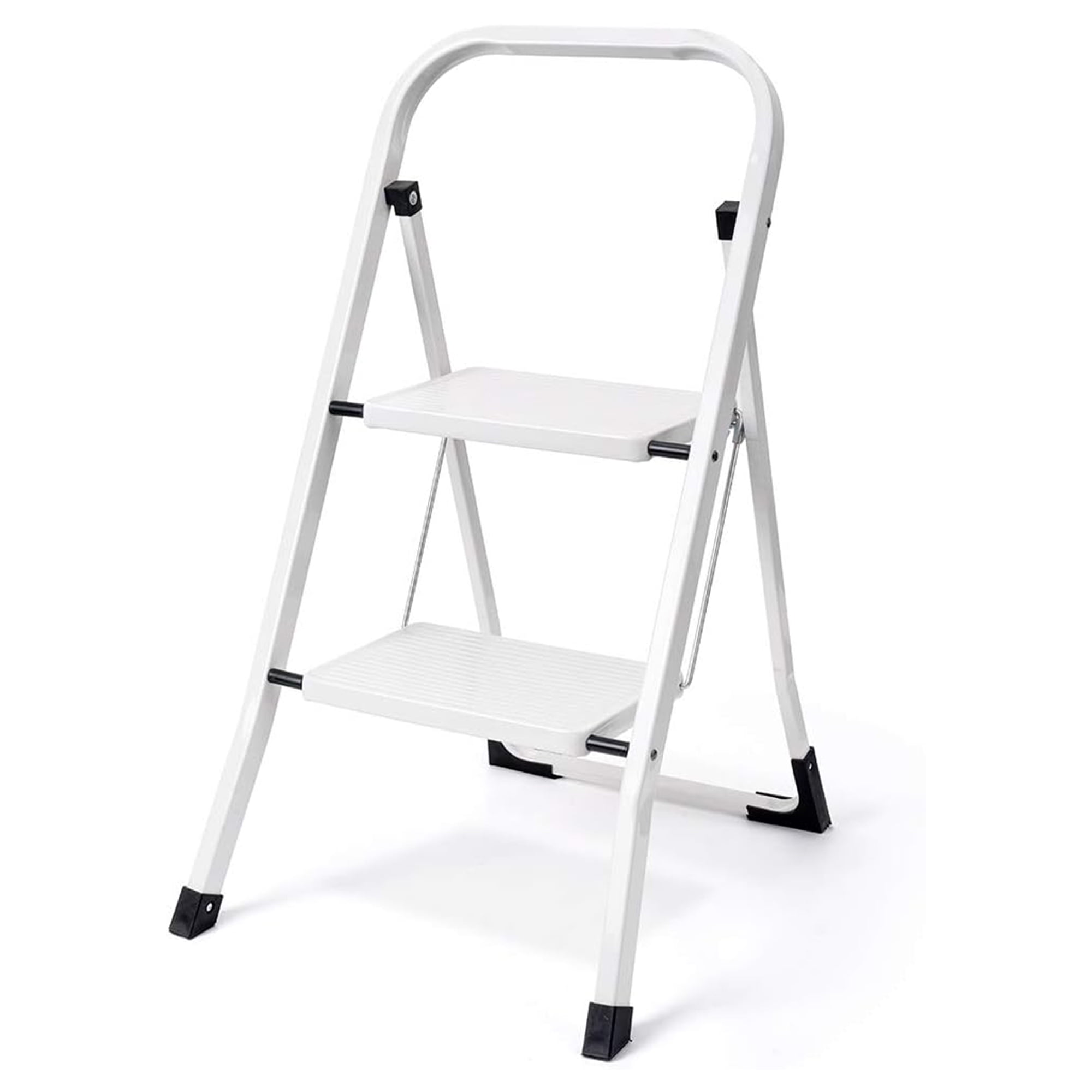 Open Box Delxo Folding Portable Steel Non Slip 2 Stepladder w/Hand Grip, White image 2