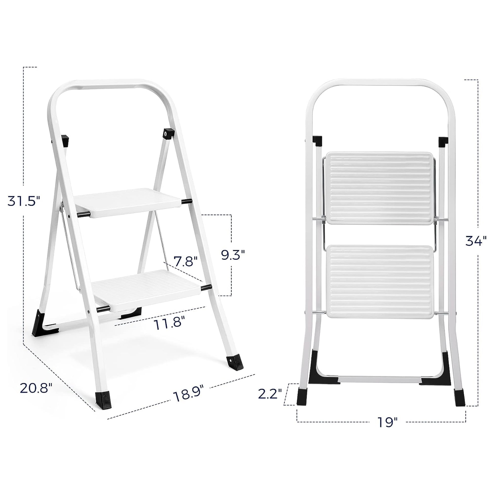 Open Box Delxo Folding Portable Steel Non Slip 2 Stepladder w/Hand Grip, White image 5