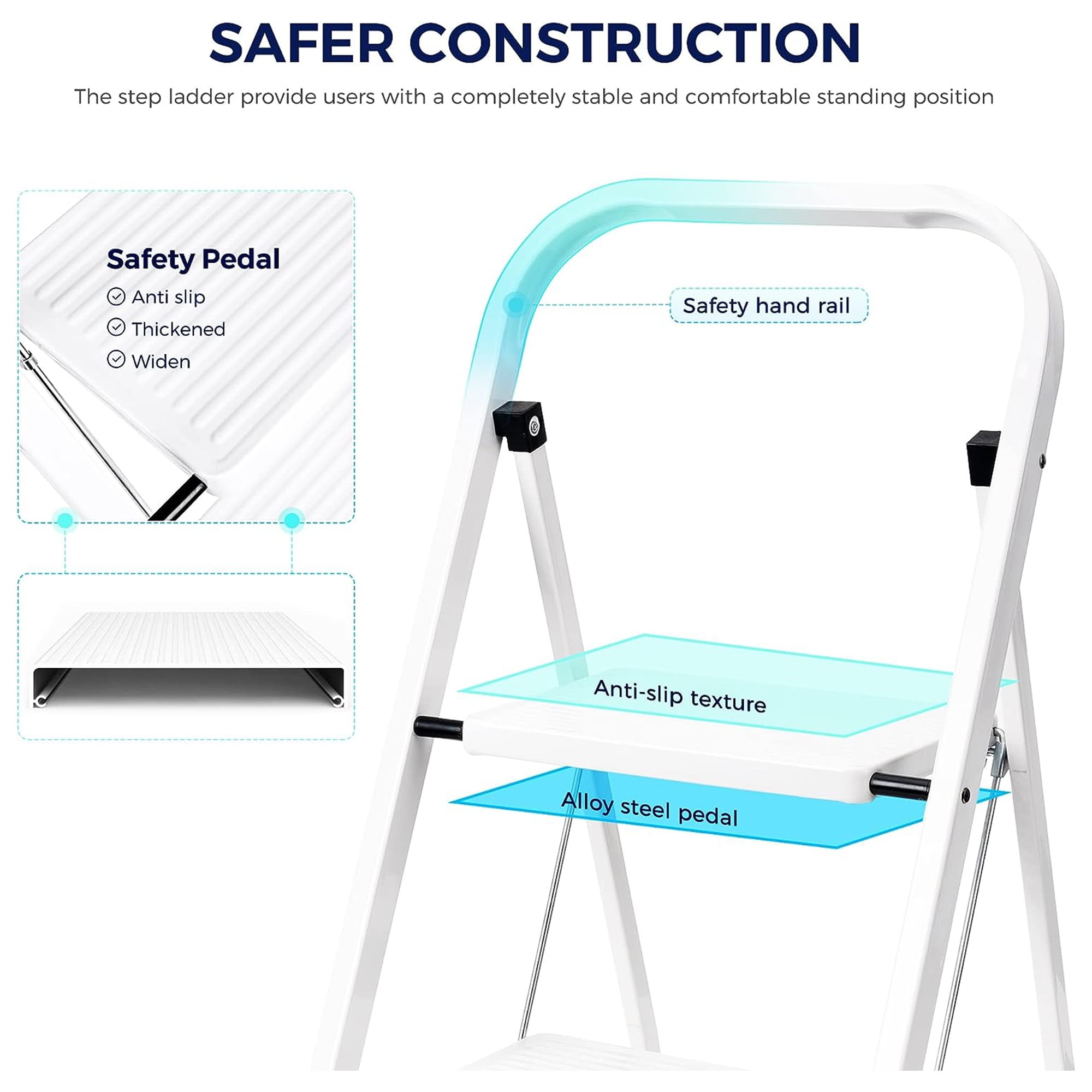 Open Box Delxo Folding Portable Steel Non Slip 2 Stepladder w/Hand Grip, White image 6