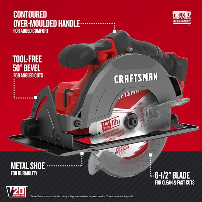 CRAFTSMAN V20 Cordless Circular Saw, 6-1/2 inch, Bare Tool Only (CMCS500B) image 2