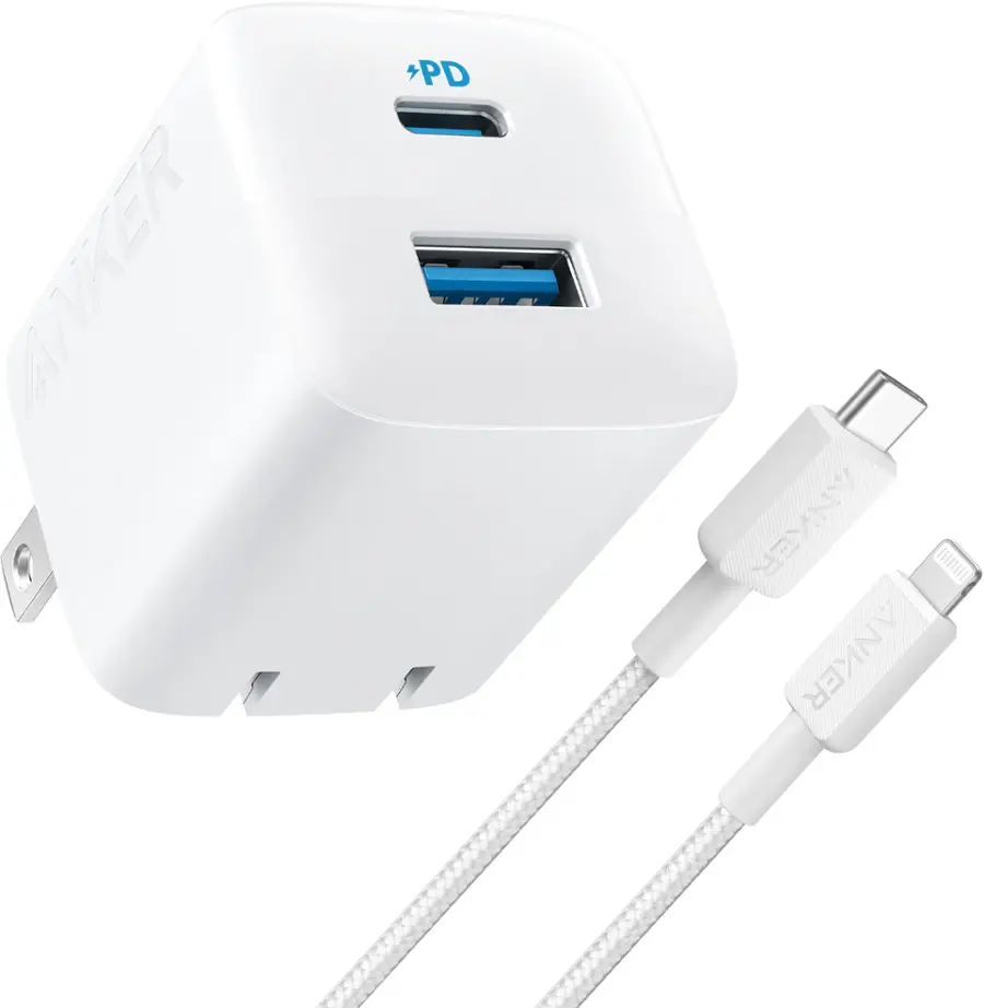 Anker - Wall Charger (32W, 2-Port) with 6 ft USB-C to Lightning Cable - White image 1