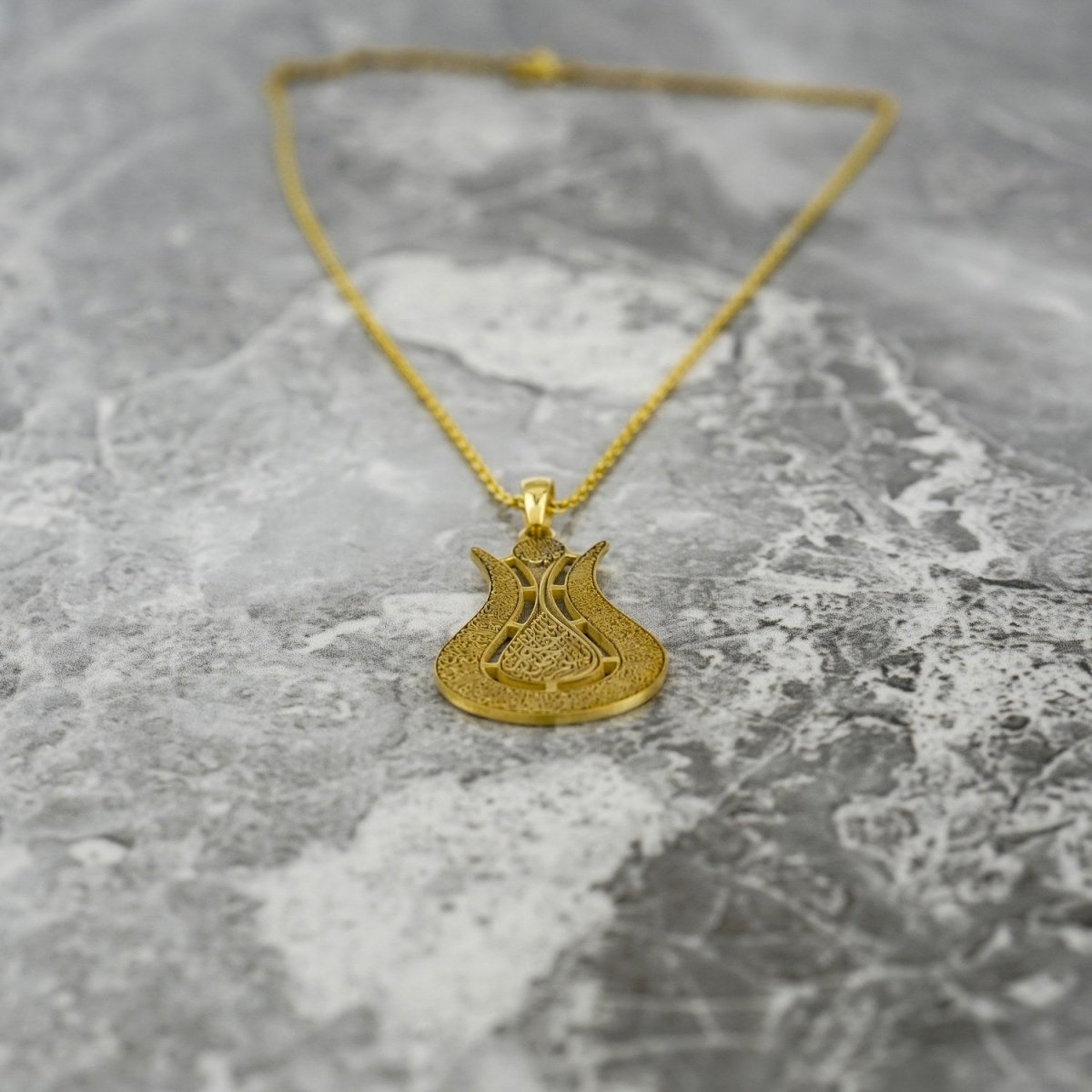 Ayatul Kursi Islamic Jewelry in Tulip Shaped Design - 18K Gold Plated Silver Muslim Pendant image 5