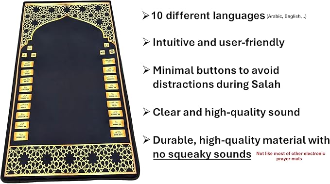 Electronic Prayer Mat - Smart Interactive Prayer Rug for Adults and Kids - Ideal for New Converts and Those Learning or Perfecting Their Prayer - Comes with Islamic Prayer Beads (Black) image 3