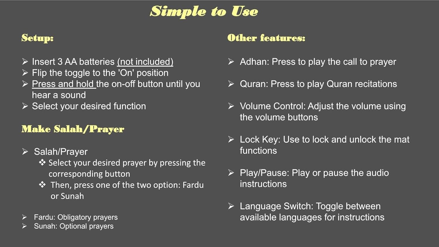 Electronic Prayer Mat - Smart Interactive Prayer Rug for Adults and Kids - Ideal for New Converts and Those Learning or Perfecting Their Prayer - Comes with Islamic Prayer Beads (Black) image 6