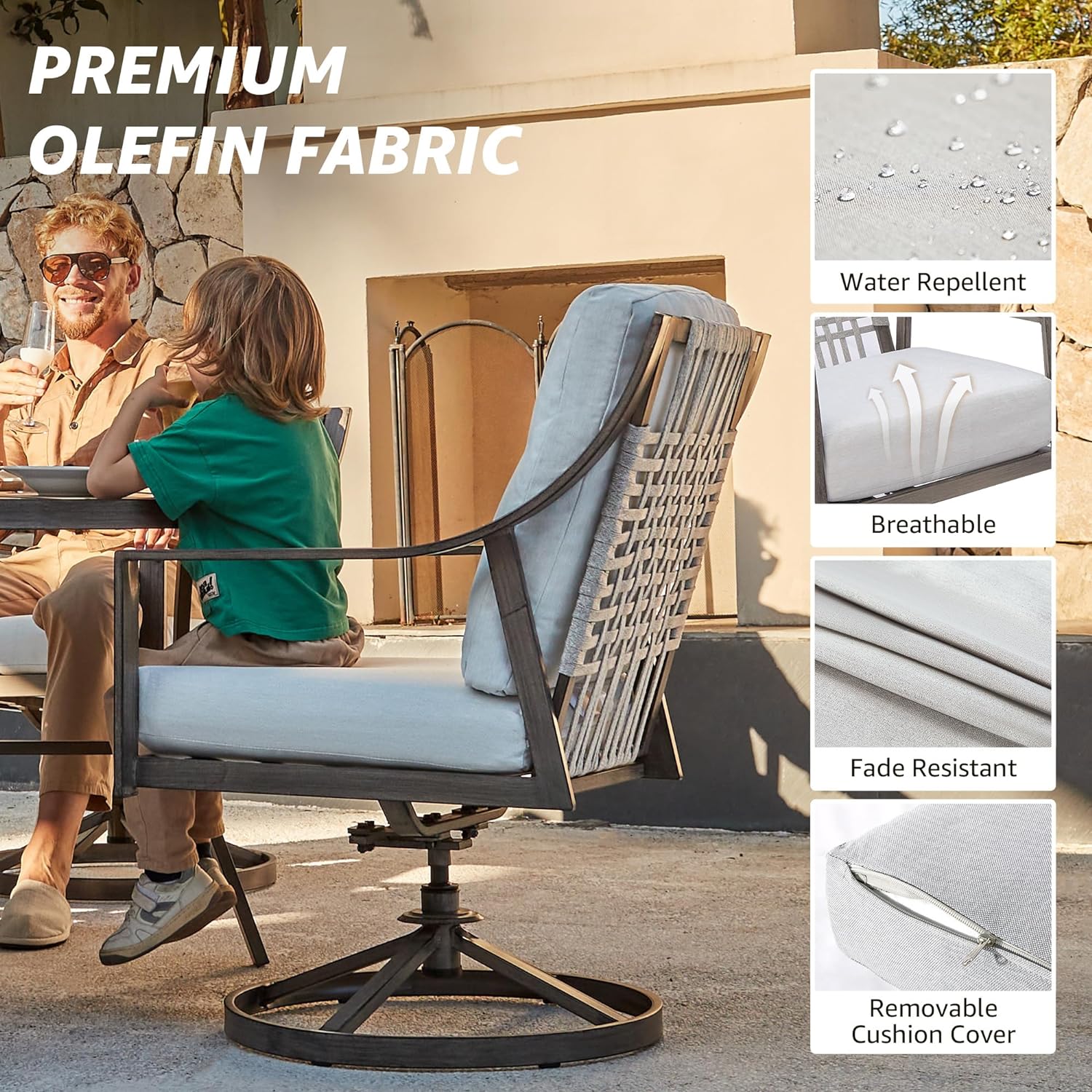 NATURAL EXPRESSIONS 5-Piece Outdoor Patio Dining Set, 4pcs Patio Swivel Rocking Chairs and 38’’ Round Dining Table with 1.65’’ Umbrella Hole image 6